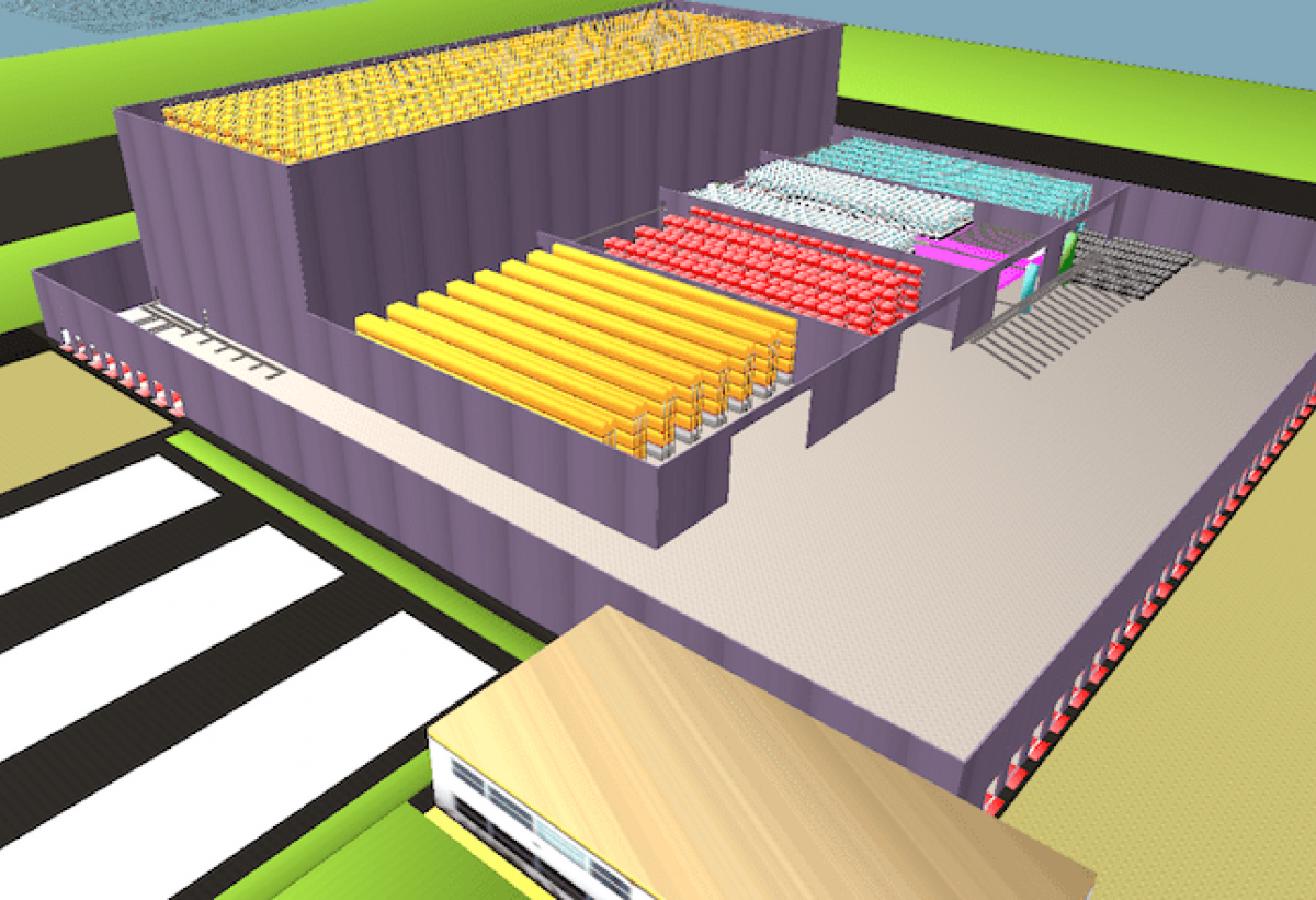 3D ontwerp van een nieuw te realiseren warehouse.